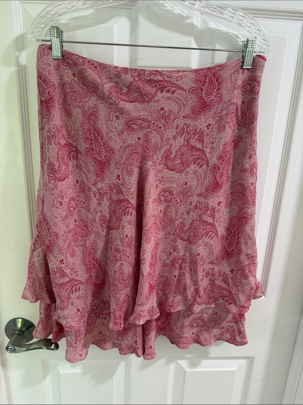 Pink Paisley Ruffle Hem Skirt
